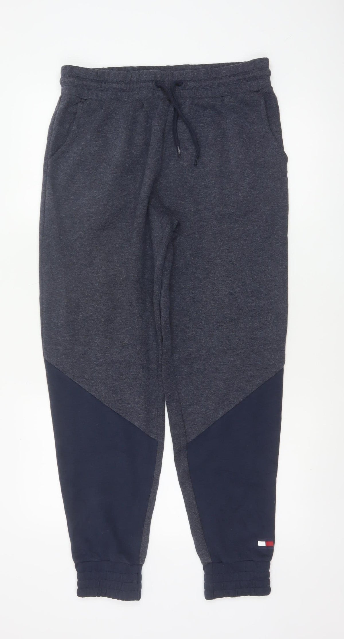 Tommy Hilfiger Men Grey Navy S Jogger Trousers Drawstring Cuffed Logo