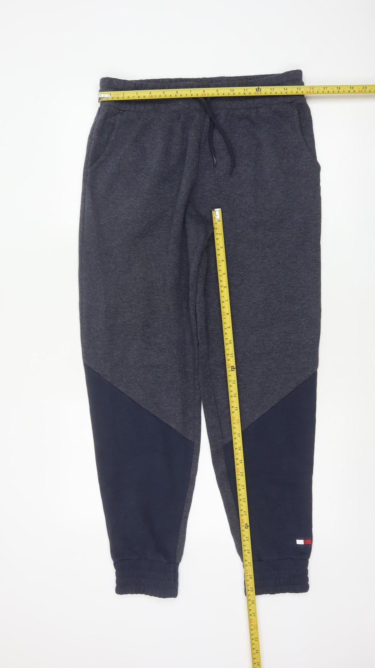 Tommy Hilfiger Men Grey Navy S Jogger Trousers Drawstring Cuffed Logo