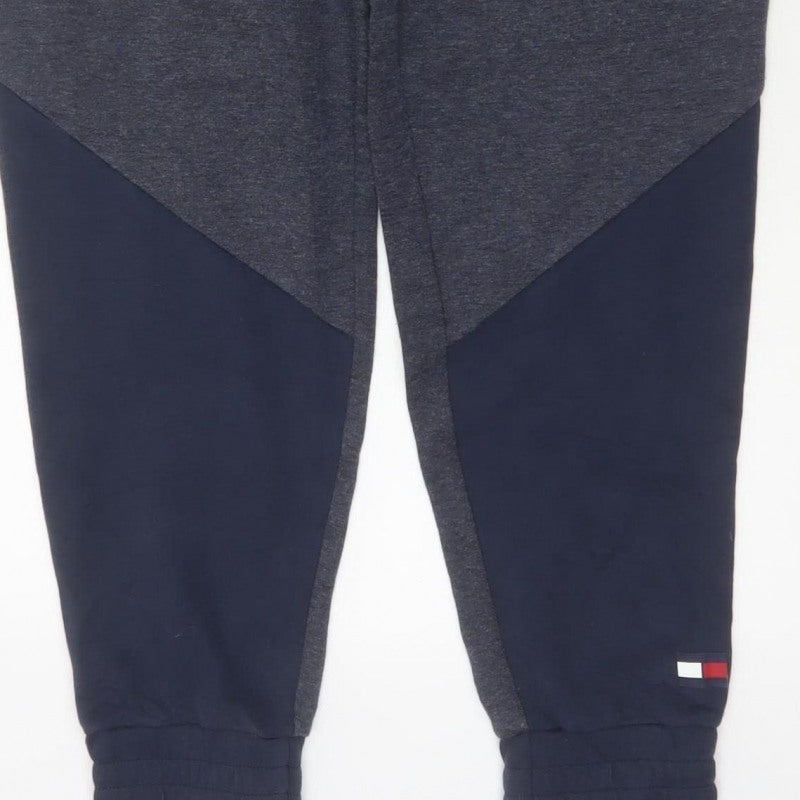 Tommy Hilfiger Men Grey Navy S Jogger Trousers Drawstring Cuffed Logo