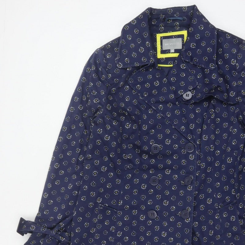Per Una Women's Blue Floral Trench Coat Size 16 Cotton
