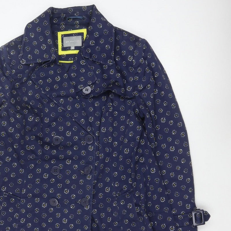Per Una Women's Blue Floral Trench Coat Size 16 Cotton