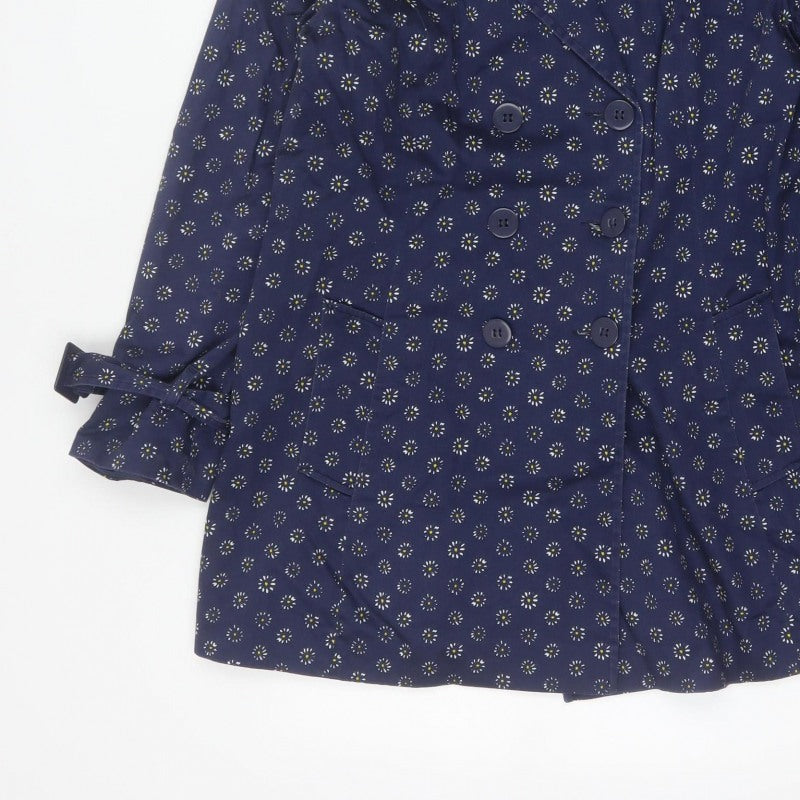Per Una Women's Blue Floral Trench Coat Size 16 Cotton