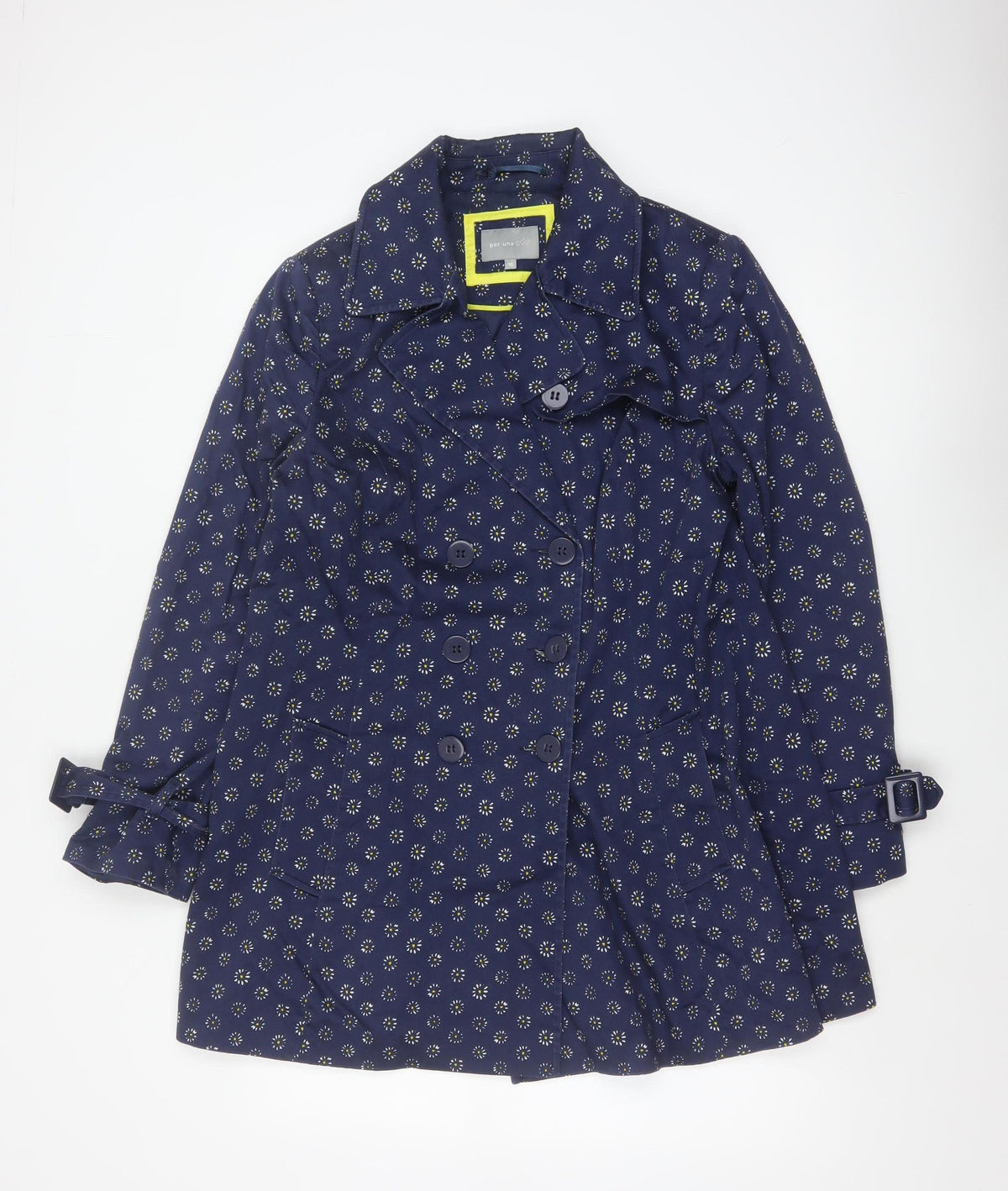Per Una Women's Blue Floral Trench Coat Size 16 Cotton