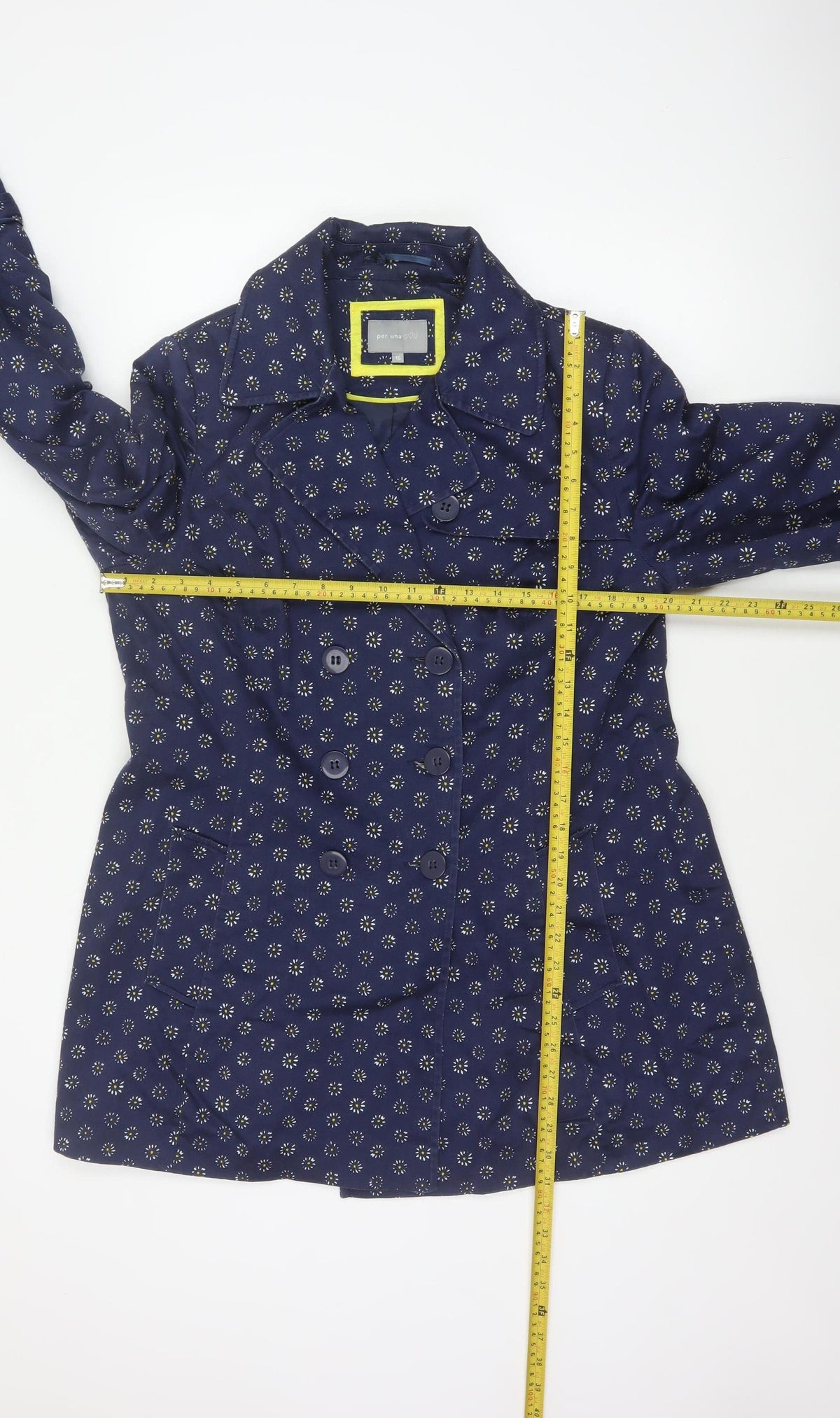 Per Una Women's Blue Floral Trench Coat Size 16 Cotton