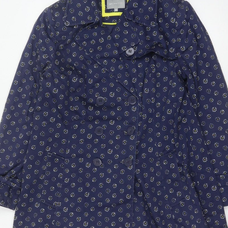 Per Una Women's Blue Floral Trench Coat Size 16 Cotton