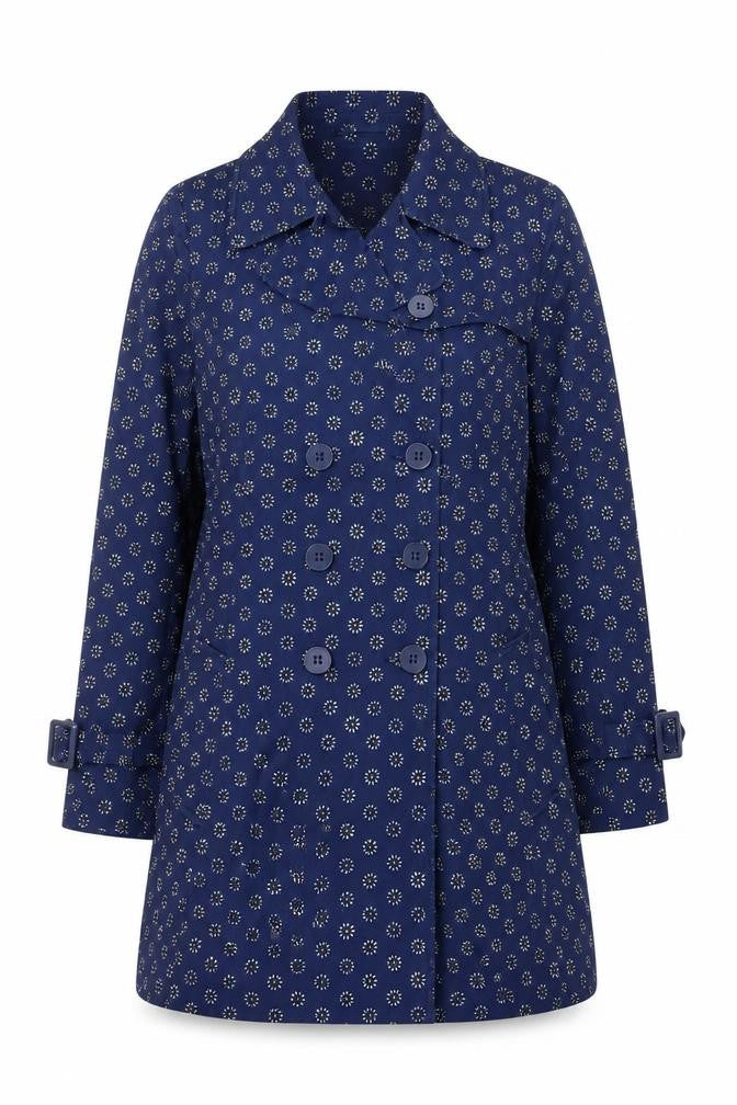 Per Una Women's Blue Floral Trench Coat Size 16 Cotton