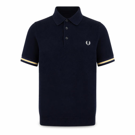 Fred Perry Men's Blue XS Short Sleeve Textured Cotton Blend Polo Shirt