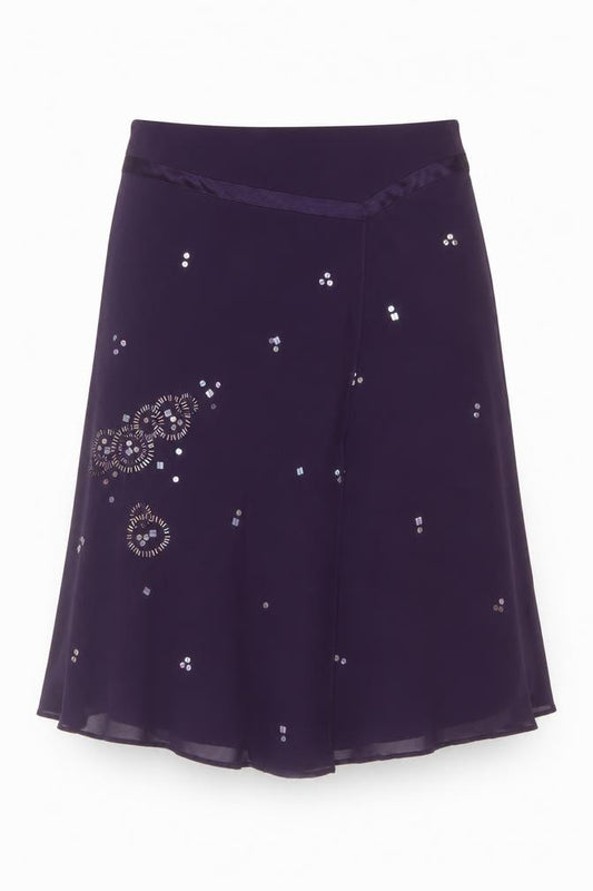 Planet Women Purple UK 12 Silk Midi A-Line Beaded Embroidered Skirt