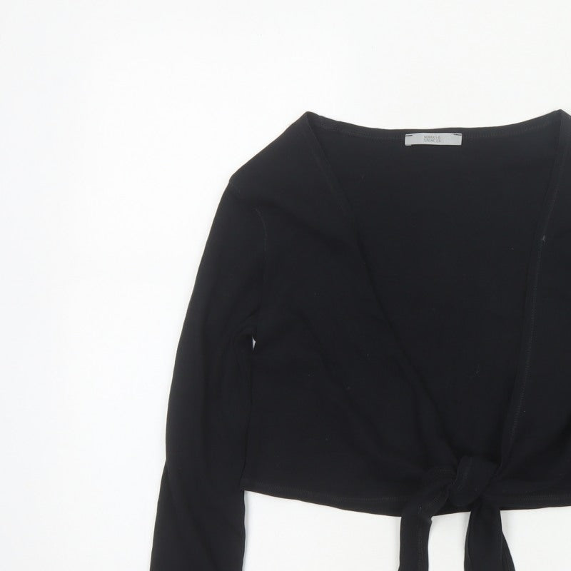 Marks & Spencer Women Black UK 12 Cropped Wrap Tie Front Blouse