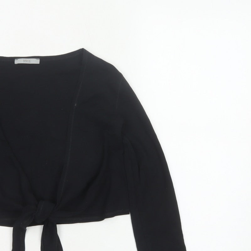 Marks & Spencer Women Black UK 12 Cropped Wrap Tie Front Blouse