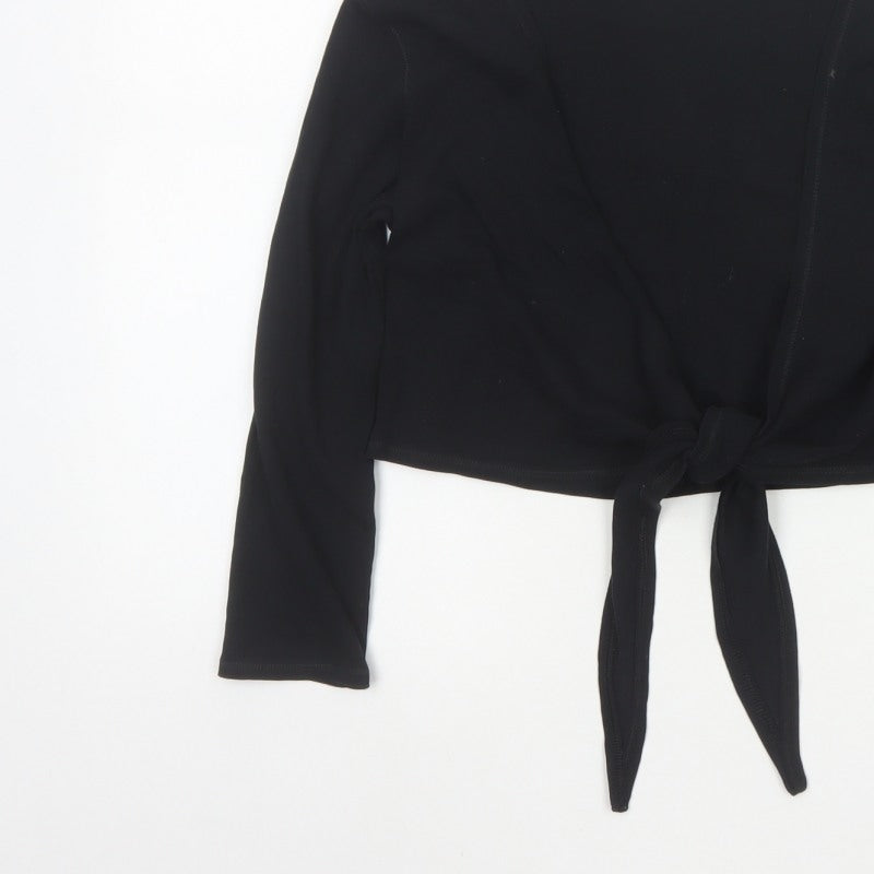 Marks & Spencer Women Black UK 12 Cropped Wrap Tie Front Blouse