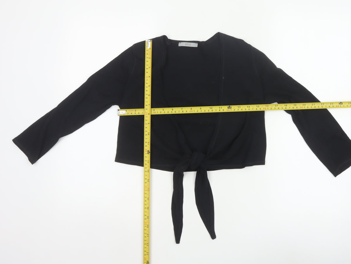 Marks & Spencer Women Black UK 12 Cropped Wrap Tie Front Blouse