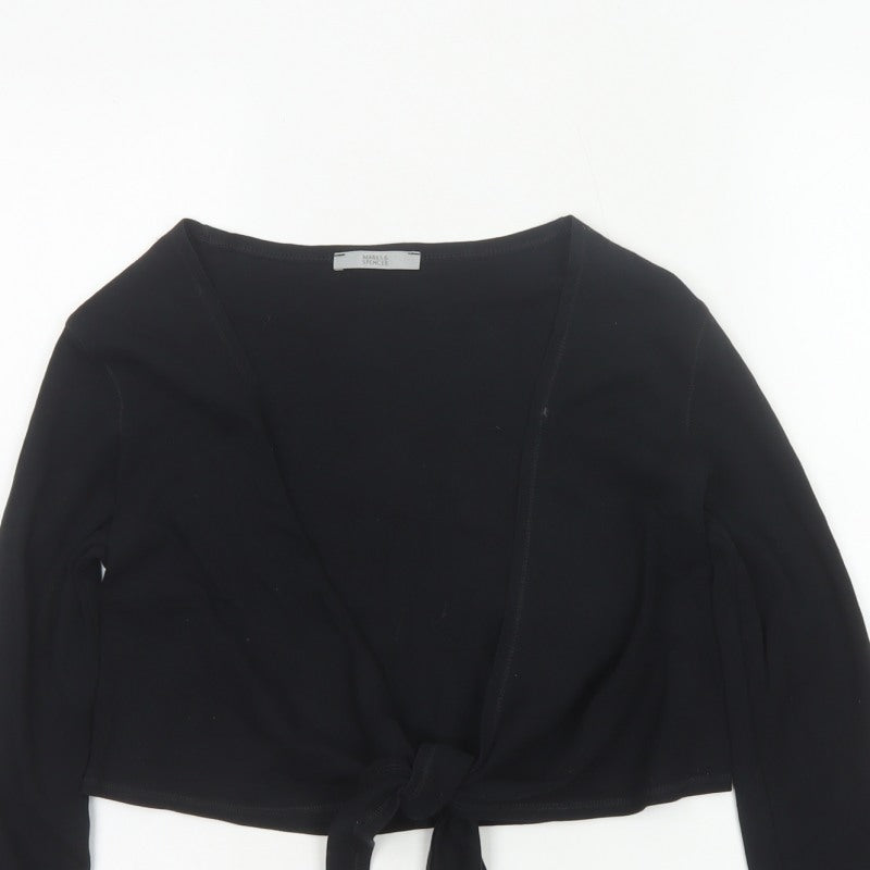 Marks & Spencer Women Black UK 12 Cropped Wrap Tie Front Blouse