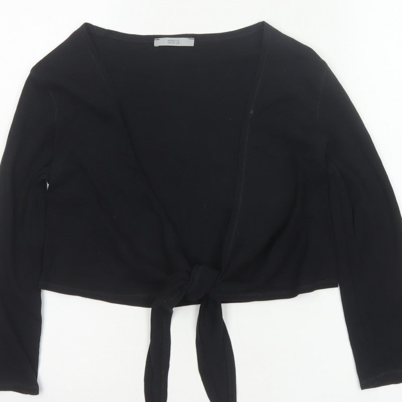 Marks & Spencer Women Black UK 12 Cropped Wrap Tie Front Blouse
