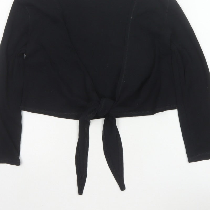 Marks & Spencer Women Black UK 12 Cropped Wrap Tie Front Blouse