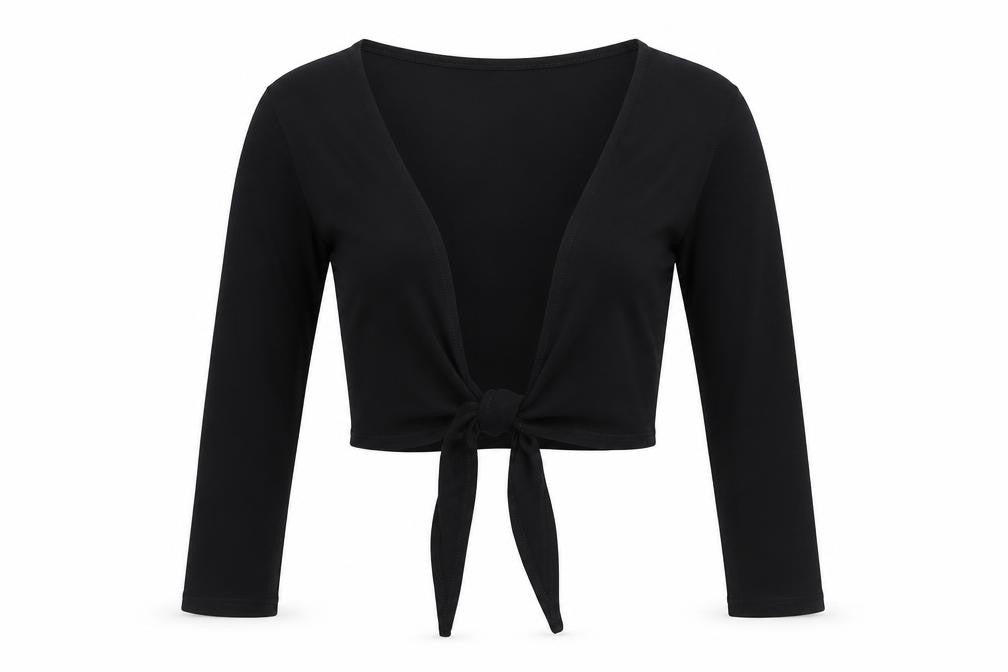 Marks & Spencer Women Black UK 12 Cropped Wrap Tie Front Blouse