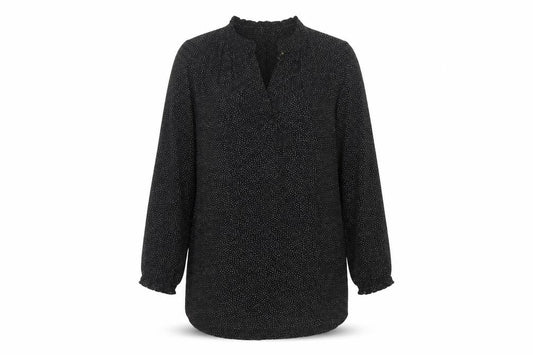 Fat Face Women’s Black Polka Dot UK 12 Ruffle V-Neck Long Sleeve Blouse