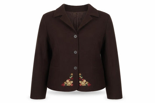 Hennes Women Brown UK 16 Floral Embroidered Blazer Jacket