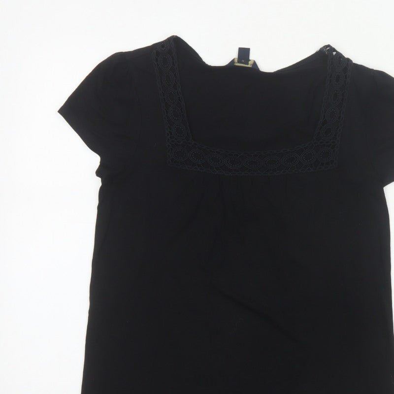 Banana Republic Women Black M Basic Lace Square Neck Stretch T-Shirt