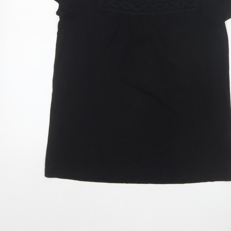 Banana Republic Women Black M Basic Lace Square Neck Stretch T-Shirt