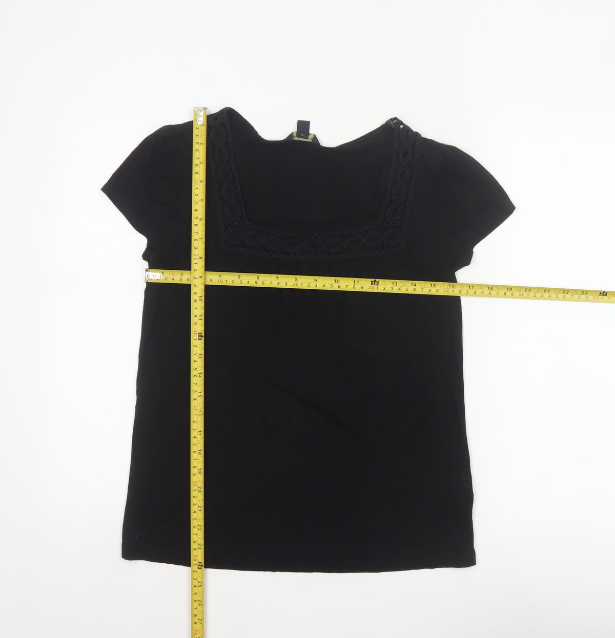 Banana Republic Women Black M Basic Lace Square Neck Stretch T-Shirt