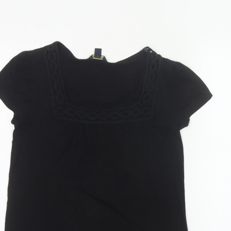 Banana Republic Women Black M Basic Lace Square Neck Stretch T-Shirt