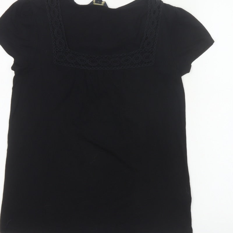 Banana Republic Women Black M Basic Lace Square Neck Stretch T-Shirt