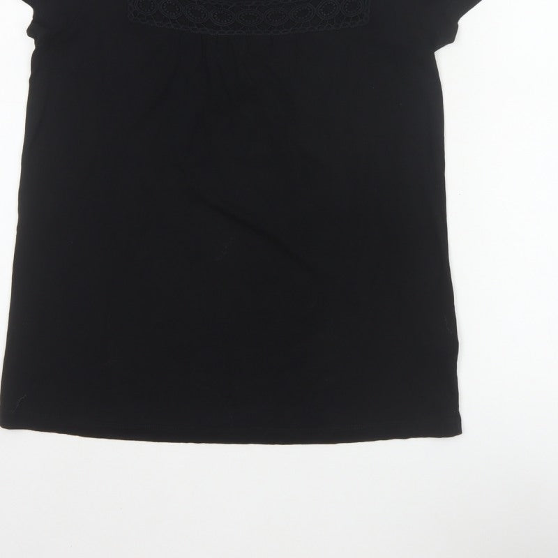 Banana Republic Women Black M Basic Lace Square Neck Stretch T-Shirt