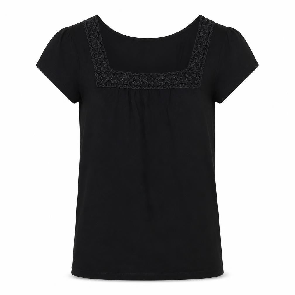 Banana Republic Women Black M Basic Lace Square Neck Stretch T-Shirt