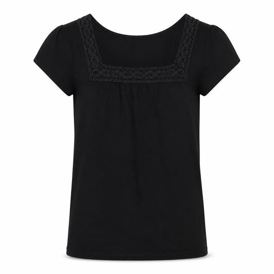Banana Republic Women Black M Basic Lace Square Neck Stretch T-Shirt