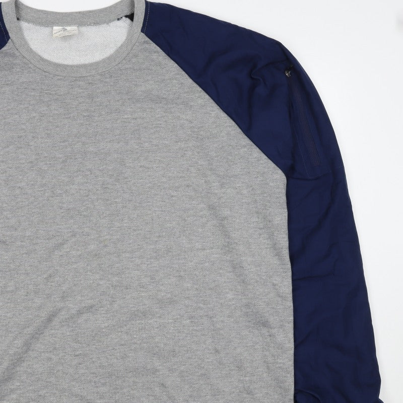 Wire2Wire Men's Grey Blue XL Pullover Crew Neck Sweatshirt Zip Pocket