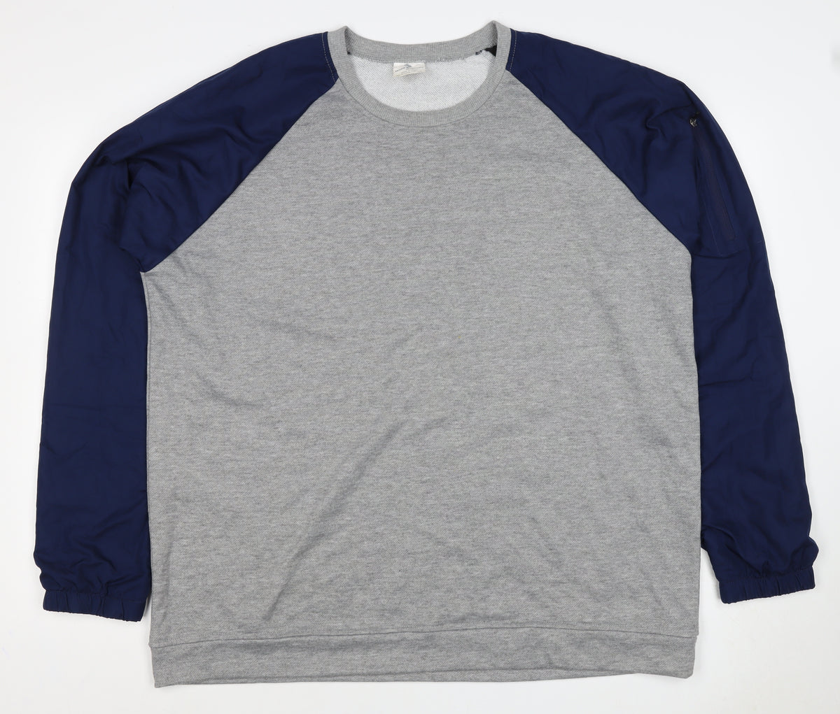 Wire2Wire Men's Grey Blue XL Pullover Crew Neck Sweatshirt Zip Pocket