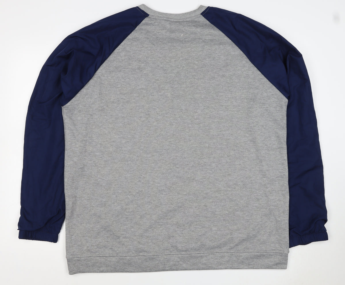 Wire2Wire Men's Grey Blue XL Pullover Crew Neck Sweatshirt Zip Pocket