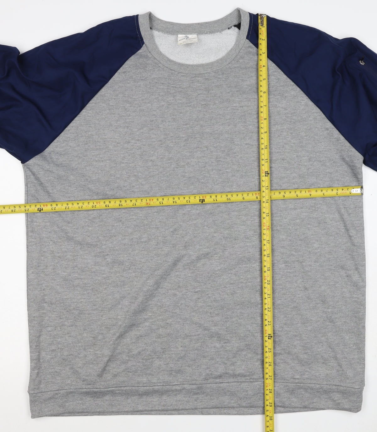 Wire2Wire Men's Grey Blue XL Pullover Crew Neck Sweatshirt Zip Pocket