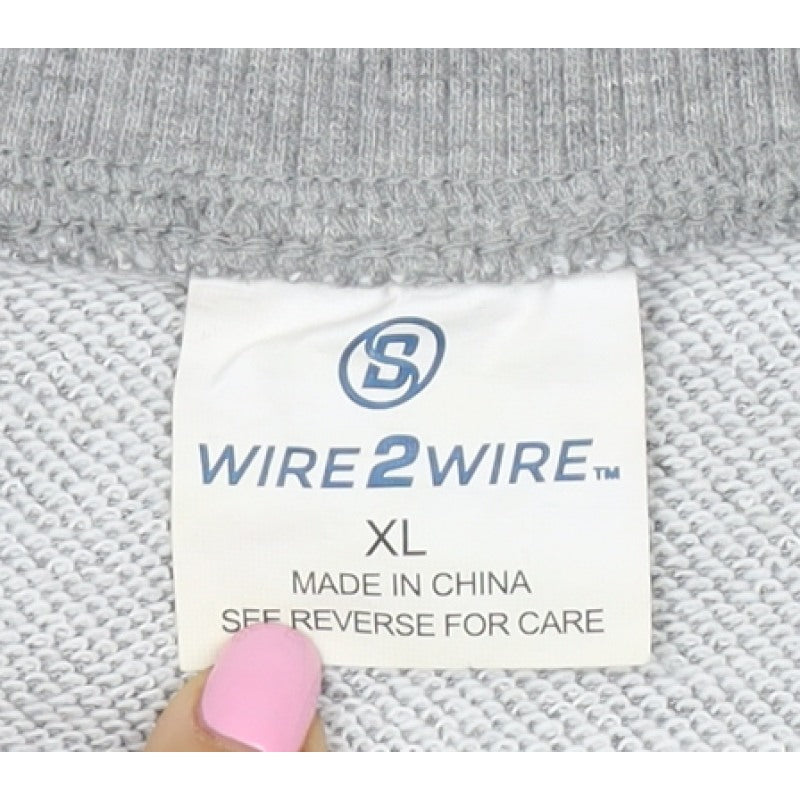 Wire2Wire Men's Grey Blue XL Pullover Crew Neck Sweatshirt Zip Pocket