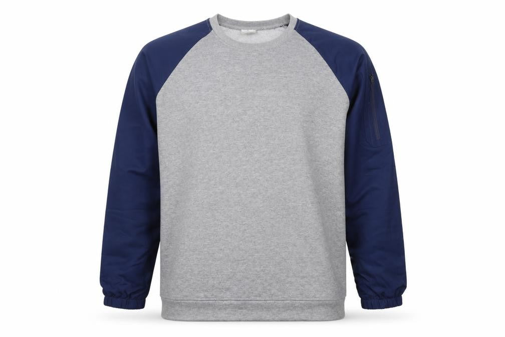 Wire2Wire Men's Grey Blue XL Pullover Crew Neck Sweatshirt Zip Pocket