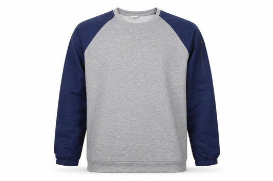Wire2Wire Men's Grey Blue XL Pullover Crew Neck Sweatshirt Zip Pocket