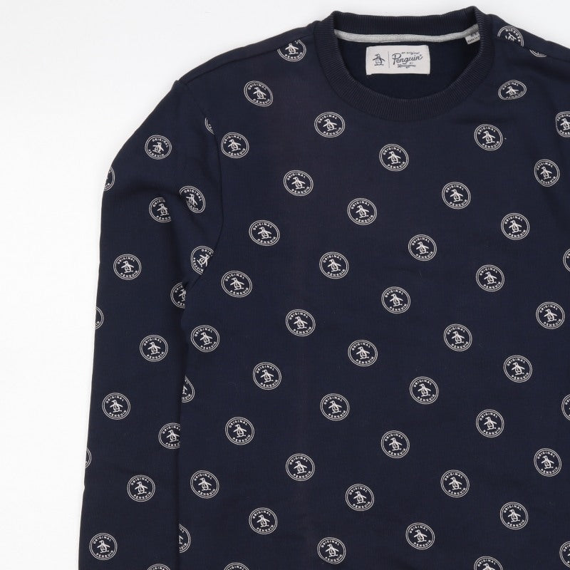 Original Penguin Men's Blue M Logo Print Crew Neck Pullover Sweatshirt