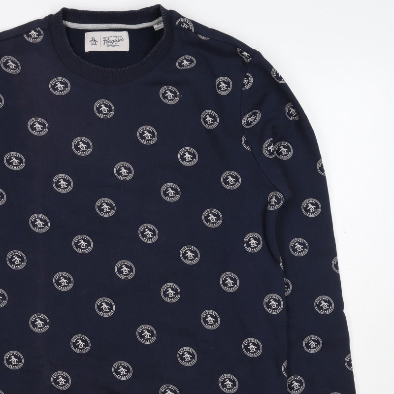 Original Penguin Men's Blue M Logo Print Crew Neck Pullover Sweatshirt