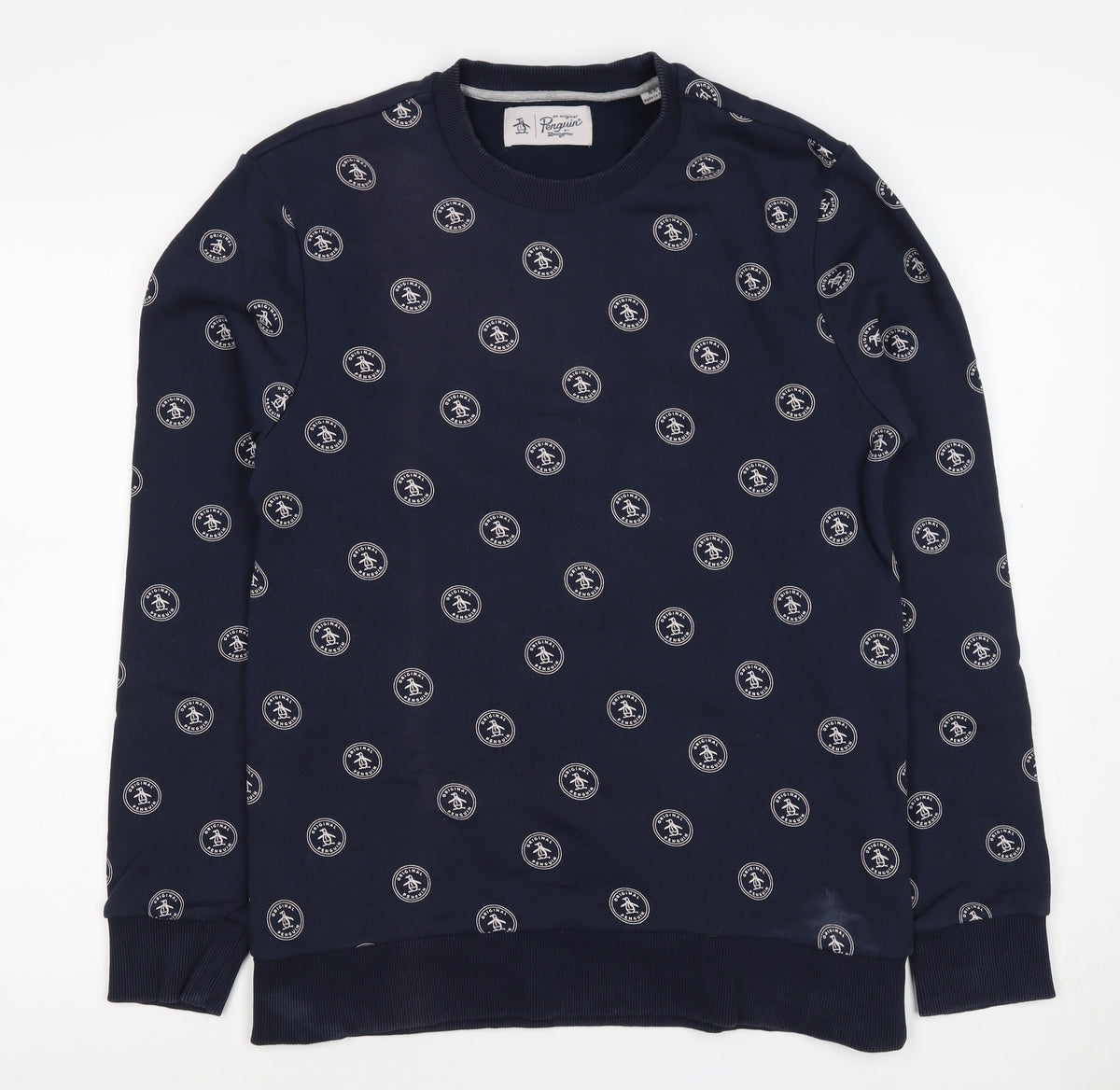 Original Penguin Men's Blue M Logo Print Crew Neck Pullover Sweatshirt