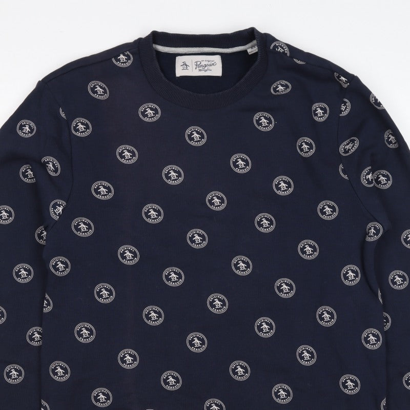 Original Penguin Men's Blue M Logo Print Crew Neck Pullover Sweatshirt