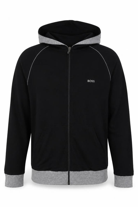 BOSS Men's Black L Full Zip Hooded Hoodie Logo Pockets