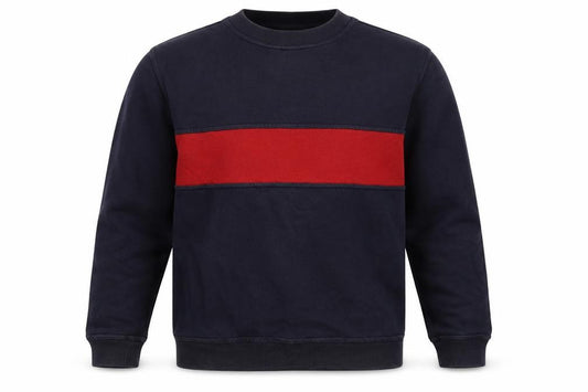 HYM Mens Black Red Stripe Crew Neck Pullover Sweatshirt Size M