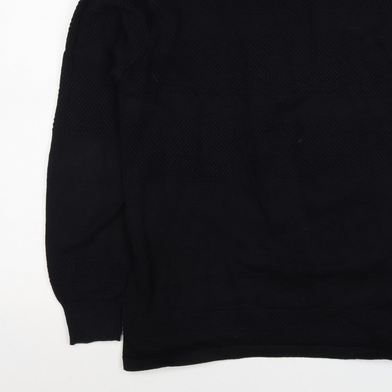 Kronstadt Men's Black L 1/4 Zip Pullover Textured Cotton Jumper