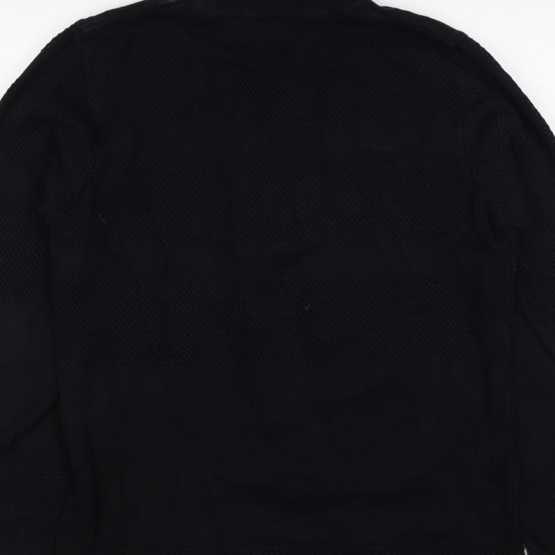 Kronstadt Men's Black L 1/4 Zip Pullover Textured Cotton Jumper