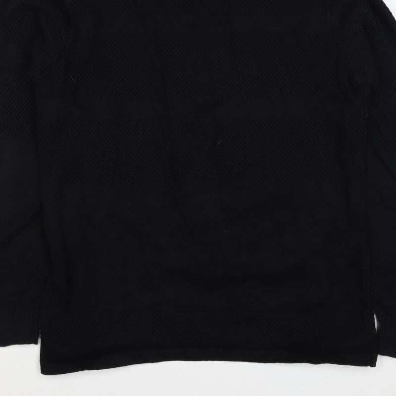 Kronstadt Men's Black L 1/4 Zip Pullover Textured Cotton Jumper