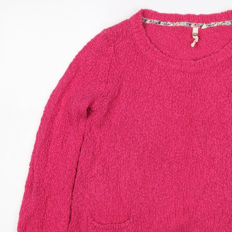 White Stuff Women Pink Size 12 Chunky Knit Pocket Pullover Jumper