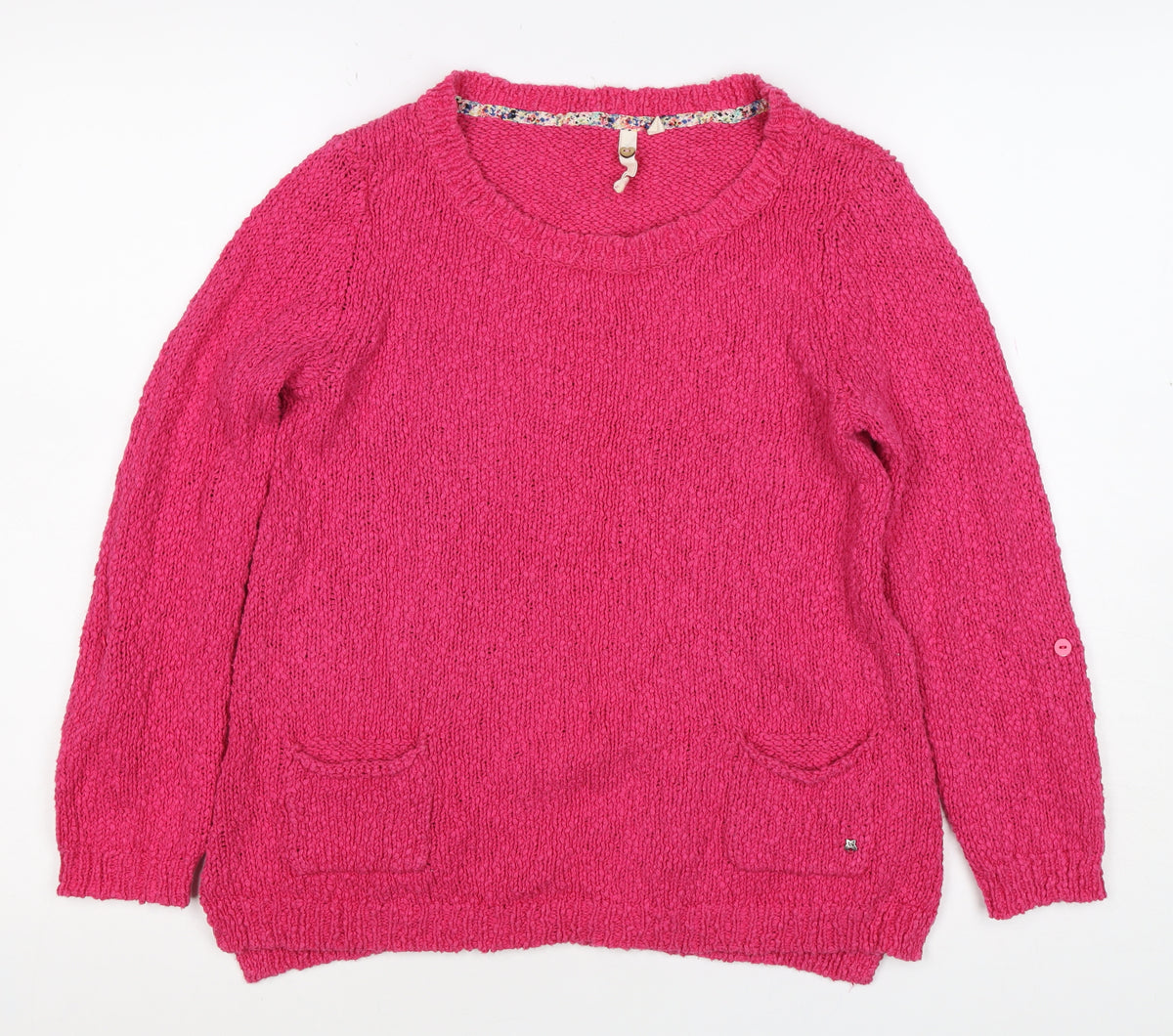 White Stuff Women Pink Size 12 Chunky Knit Pocket Pullover Jumper