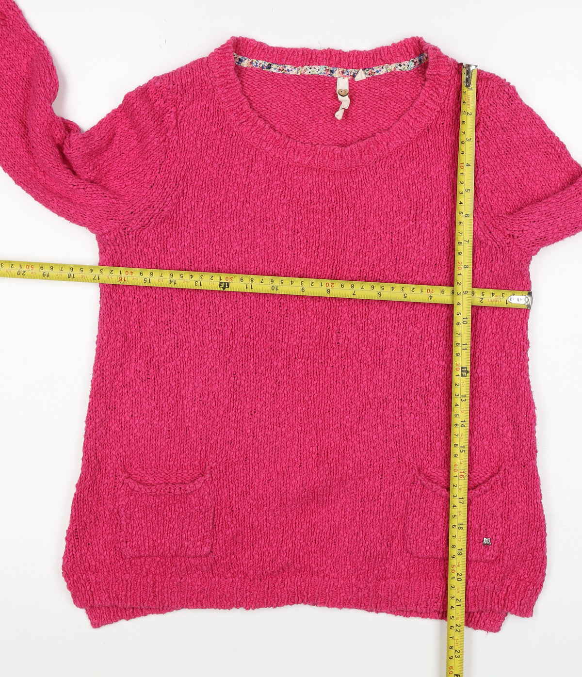 White Stuff Women Pink Size 12 Chunky Knit Pocket Pullover Jumper