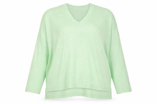 Ashley Brooke Women Green UK 14 Cotton V-Neck Knit Pullover Jumper